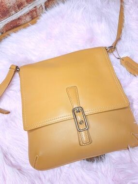 Coach Legacy West Hippie Flap small in camel color leather